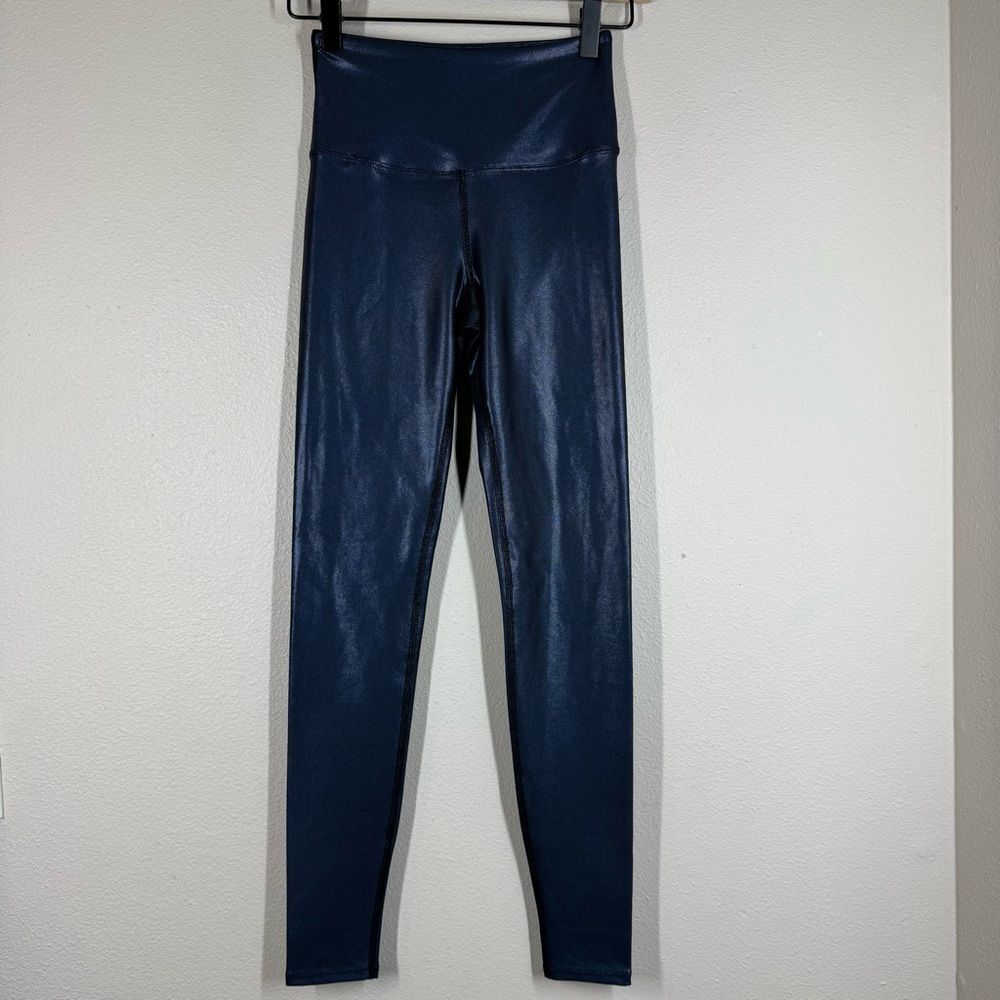 Carbon38 Blue Shiny Metallic Dot Full Length Leggings Women’s Size Small